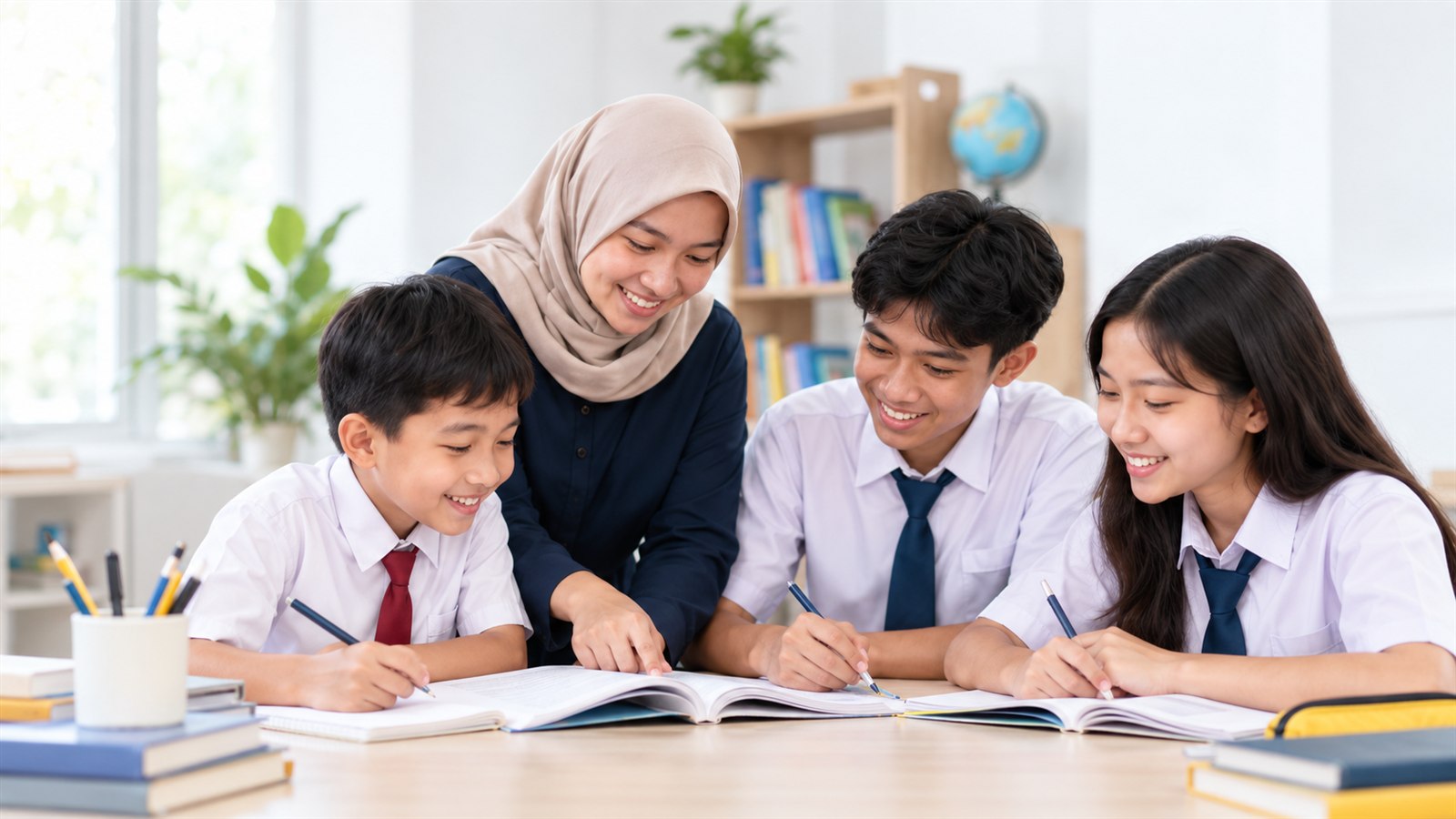 Tutor mendampingi siswa SD dan SMP belajar bersama